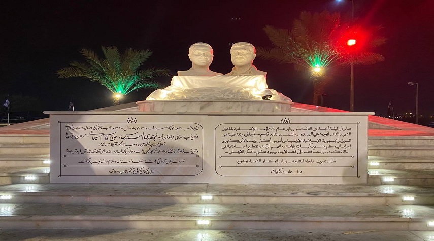 بالصور.. نصب تذكاري للشهيدين سليماني والمهندس قرب مطار بغداد الدولي