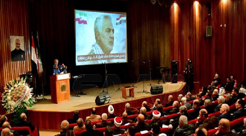 السفارة الإيرانية بدمشق تحيي الذكرى الثالثة لاستشهاد الفريق سليماني ورفاقه