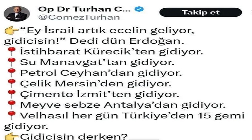 طبيب أردوغان السابق يسخر منه: 15 سفينة يومياً تذهب إلى “إسرائيل”